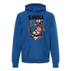 Kamala Harris 2024 Cat Lover With Sunglasses American Flag Gift Premium Hoodie