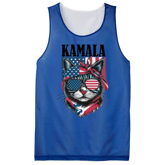 Kamala Harris 2024 Cat Lover With Sunglasses American Flag Gift Mesh Reversible Basketball Jersey Tank