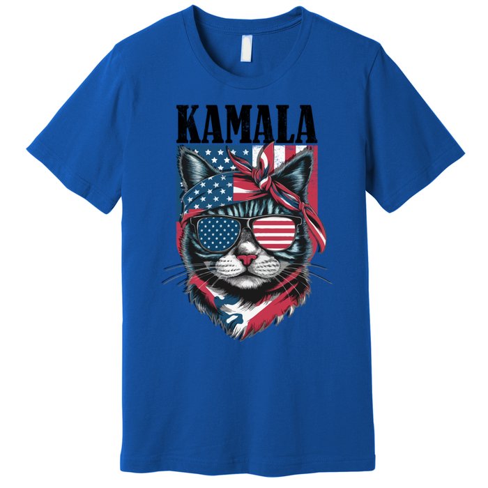 Kamala Harris 2024 Cat Lover With Sunglasses American Flag Gift Premium T-Shirt