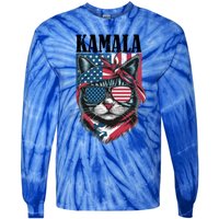 Kamala Harris 2024 Cat Lover With Sunglasses American Flag Gift Tie-Dye Long Sleeve Shirt