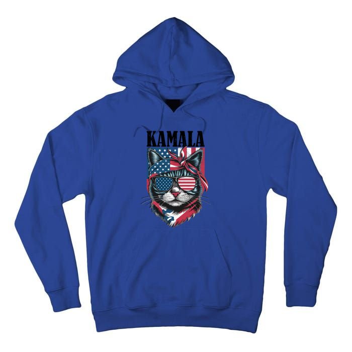 Kamala Harris 2024 Cat Lover With Sunglasses American Flag Gift Tall Hoodie