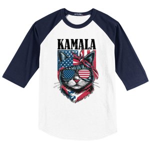 Kamala Harris 2024 Cat Lover With Sunglasses American Flag Gift Baseball Sleeve Shirt