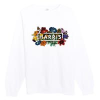 Kamala Harris 2024 Vintage Floral Women Harris President Premium Crewneck Sweatshirt