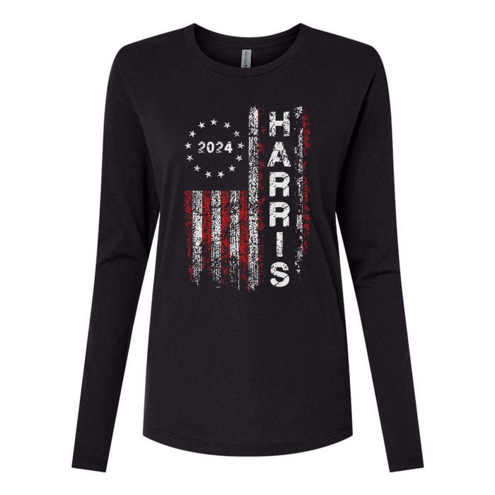 Kamala Harris 2024 For President Campaign Us Flag Vintage Womens Cotton Relaxed Long Sleeve T-Shirt