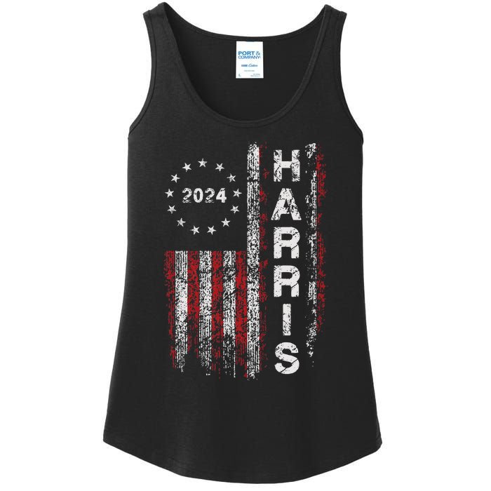 Kamala Harris 2024 For President Campaign Us Flag Vintage Ladies Essential Tank