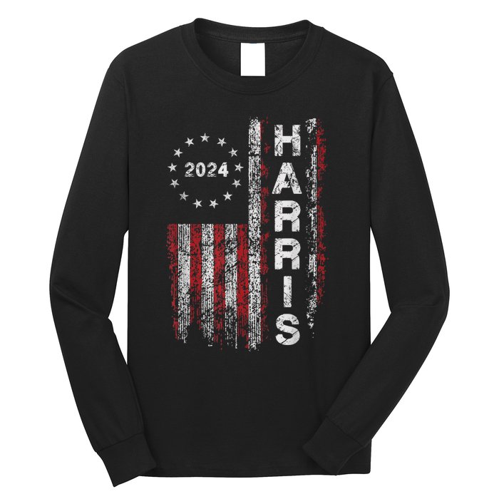 Kamala Harris 2024 For President Campaign Us Flag Vintage Long Sleeve Shirt