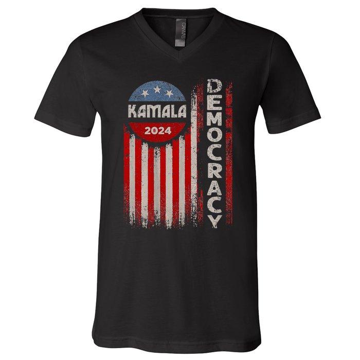 Kamala Harris 2024 Us Flag Democratic President V-Neck T-Shirt