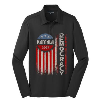 Kamala Harris 2024 Us Flag Democratic President Silk Touch Performance Long Sleeve Polo