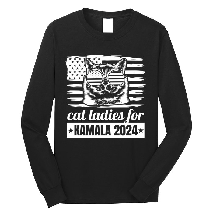 Kamala Harris 2024 Cat Lady Voting Cats Feminine Funny Women Long Sleeve Shirt