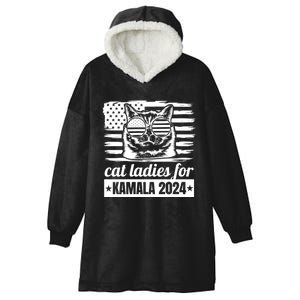 Kamala Harris 2024 Cat Lady Voting Cats Feminine Funny Women Hooded Wearable Blanket