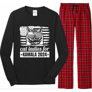 Kamala Harris 2024 Cat Lady Voting Cats Feminine Funny Women Long Sleeve Pajama Set