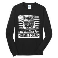 Kamala Harris 2024 Cat Lady Voting Cats Feminine Funny Women Tall Long Sleeve T-Shirt