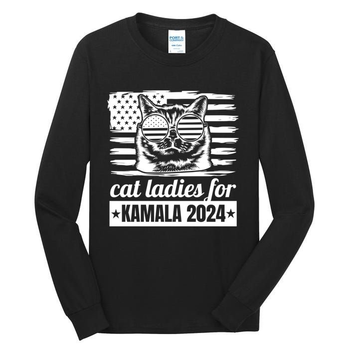 Kamala Harris 2024 Cat Lady Voting Cats Feminine Funny Women Tall Long Sleeve T-Shirt