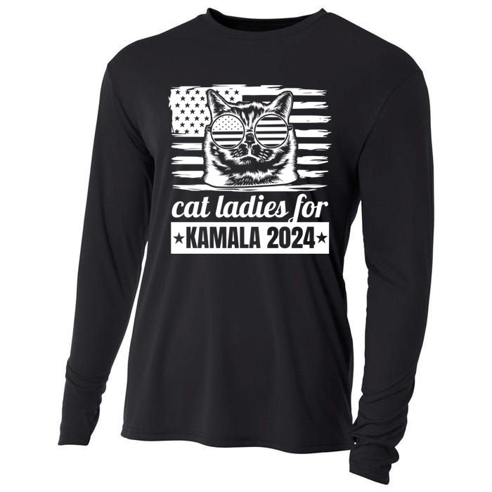 Kamala Harris 2024 Cat Lady Voting Cats Feminine Funny Women Cooling Performance Long Sleeve Crew