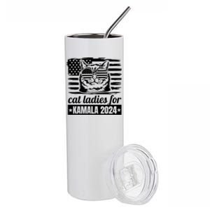 Kamala Harris 2024 Cat Lady Voting Cats Feminine Funny Women Stainless Steel Tumbler