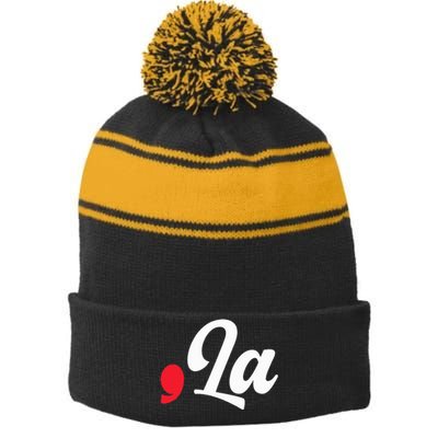 Kamala Harris 2024 President Comma La Stripe Pom Pom Beanie