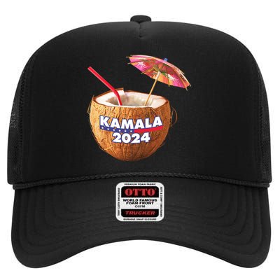 Kamala Harris 2024 Coconut Tree Meme High Crown Mesh Back Trucker Hat