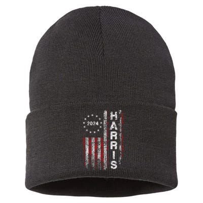 Kamala Harris 2024 For President Campaign Us Flag Vintage Sustainable Knit Beanie