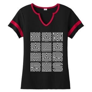 Kamala Harris 2024 Quilted Geometry Lettering Ladies Halftime Notch Neck Tee