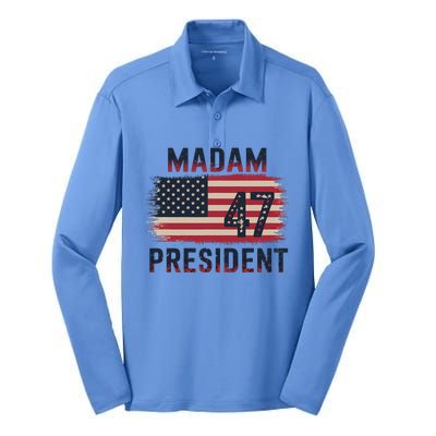 Kamala Harris 2024 Madam President Kamala 47 Usa Silk Touch Performance Long Sleeve Polo