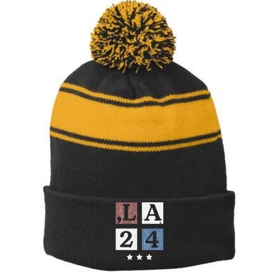 Kamala Harris 2024 Comma La Stripe Pom Pom Beanie