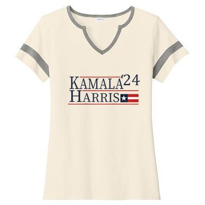 Kamala Harris 2024 Raglan Baseball Ladies Halftime Notch Neck Tee