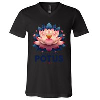 Kamala Harris 2024 Lotus For Potus Trending President Gift V-Neck T-Shirt