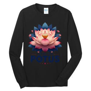 Kamala Harris 2024 Lotus For Potus Trending President Gift Tall Long Sleeve T-Shirt