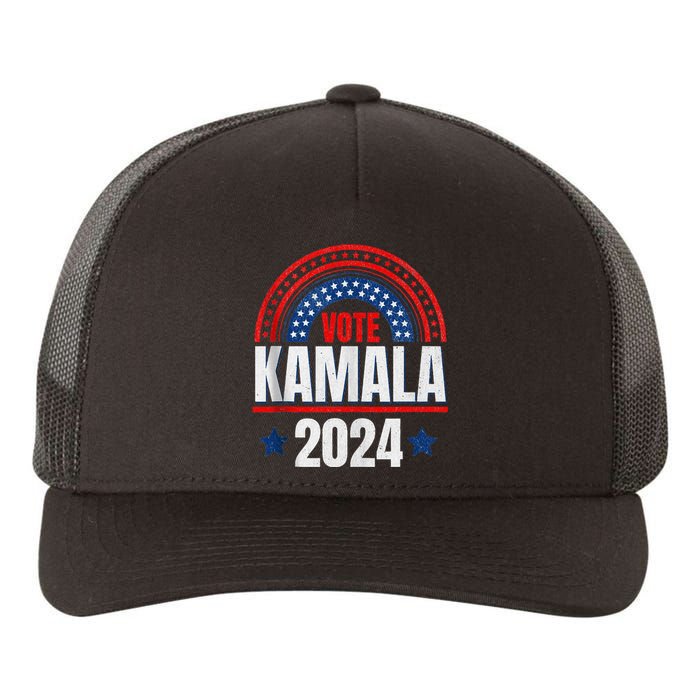 Kamala Harris 2024 Vote For President Election Retro Rainbow Yupoong Adult 5-Panel Trucker Hat