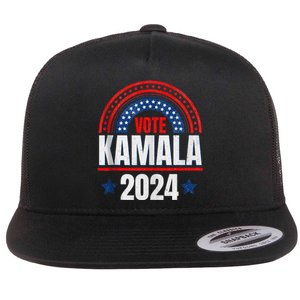 Kamala Harris 2024 Vote For President Election Retro Rainbow Flat Bill Trucker Hat