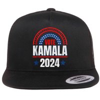 Kamala Harris 2024 Vote For President Election Retro Rainbow Flat Bill Trucker Hat