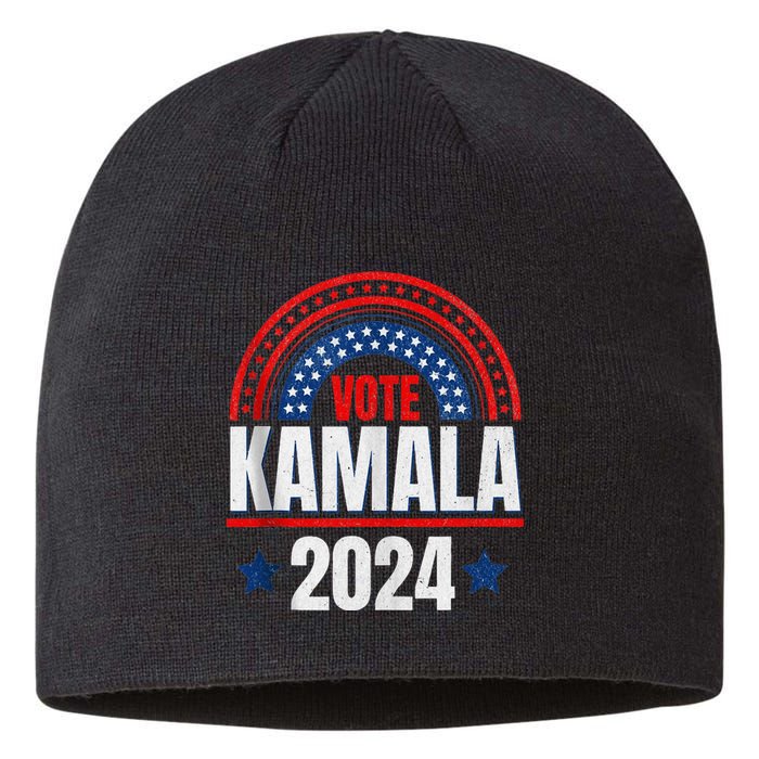 Kamala Harris 2024 Vote For President Election Retro Rainbow Sustainable Beanie