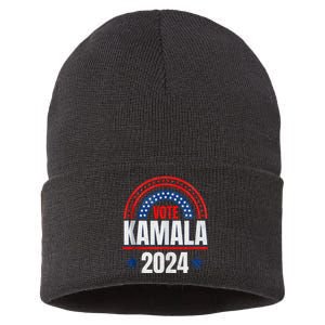 Kamala Harris 2024 Vote For President Election Retro Rainbow Sustainable Knit Beanie