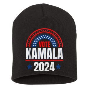 Kamala Harris 2024 Vote For President Election Retro Rainbow Short Acrylic Beanie