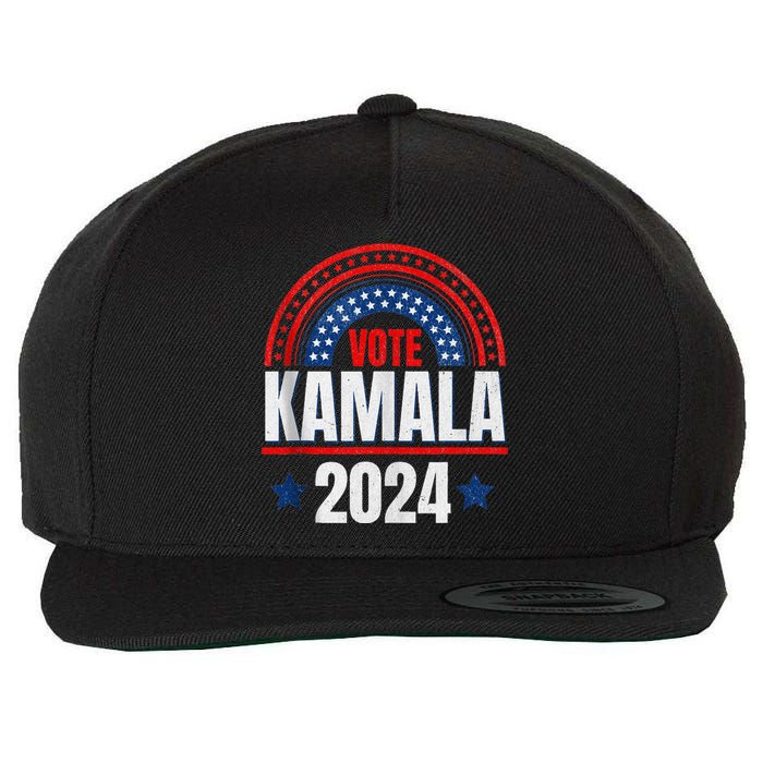 Kamala Harris 2024 Vote For President Election Retro Rainbow Wool Snapback Cap