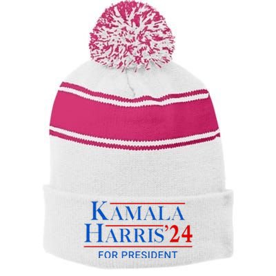 Kamala Harris 24 For President 2024 Stripe Pom Pom Beanie