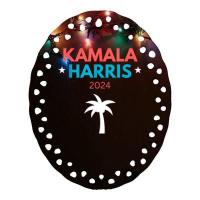 Kamala Harris 2024 Us Election Coconut Funny Meme Design Ceramic Oval Ornament