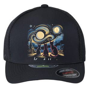 Kamala Harris 2024 Three Cats Starry Night Kamala Funny Gift Flexfit Unipanel Trucker Cap