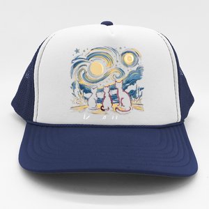 Kamala Harris 2024 Three Cats Starry Night Kamala Funny Gift Trucker Hat