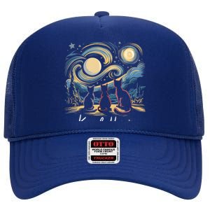 Kamala Harris 2024 Three Cats Starry Night Kamala Funny Gift High Crown Mesh Back Trucker Hat