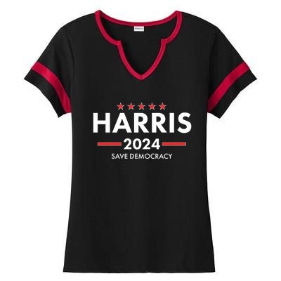 Kamala Harris 2024 Save Democracy Ladies Halftime Notch Neck Tee