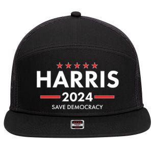 Kamala Harris 2024 Save Democracy 7 Panel Mesh Trucker Snapback Hat