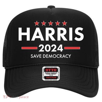 Kamala Harris 2024 Save Democracy High Crown Mesh Back Trucker Hat