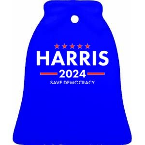 Kamala Harris 2024 Save Democracy Ceramic Bell Ornament