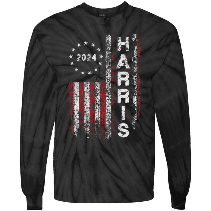 Kamala Harris 2024 For President Campaign Us Flag Vintage Tie-Dye Long Sleeve Shirt