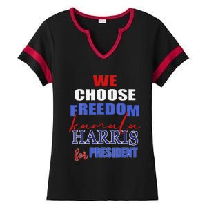 Kamala Harris 2024 We Choose Freedom Ladies Halftime Notch Neck Tee