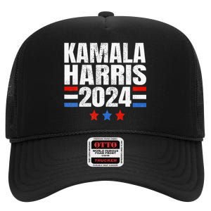 Kamala Harris 2024 For President Campaign High Crown Mesh Back Trucker Hat