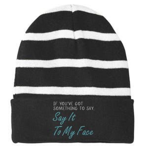 Kamala Harris 2024 Say It To My Face First Female President Striped Beanie with Solid Band