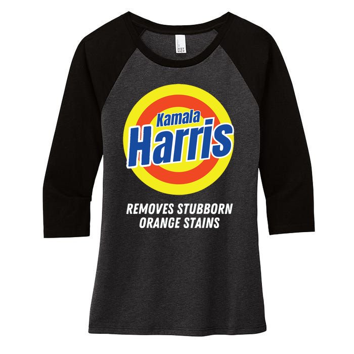 Kamala Harris 2024 Removes Stubborn Orange Stains Humorous Women's Tri-Blend 3/4-Sleeve Raglan Shirt