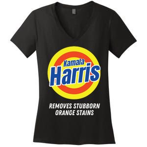 Kamala Harris 2024 Removes Stubborn Orange Stains Humorous Women's V-Neck T-Shirt